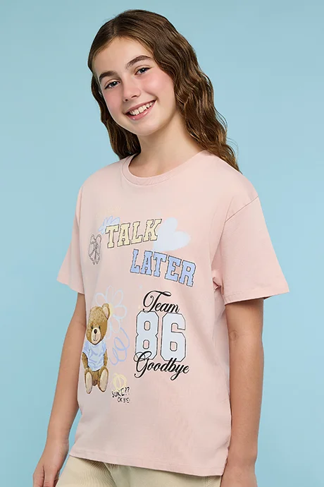 أر أند بي Printed T-Shirt with Crew Neck and Short Sleeves