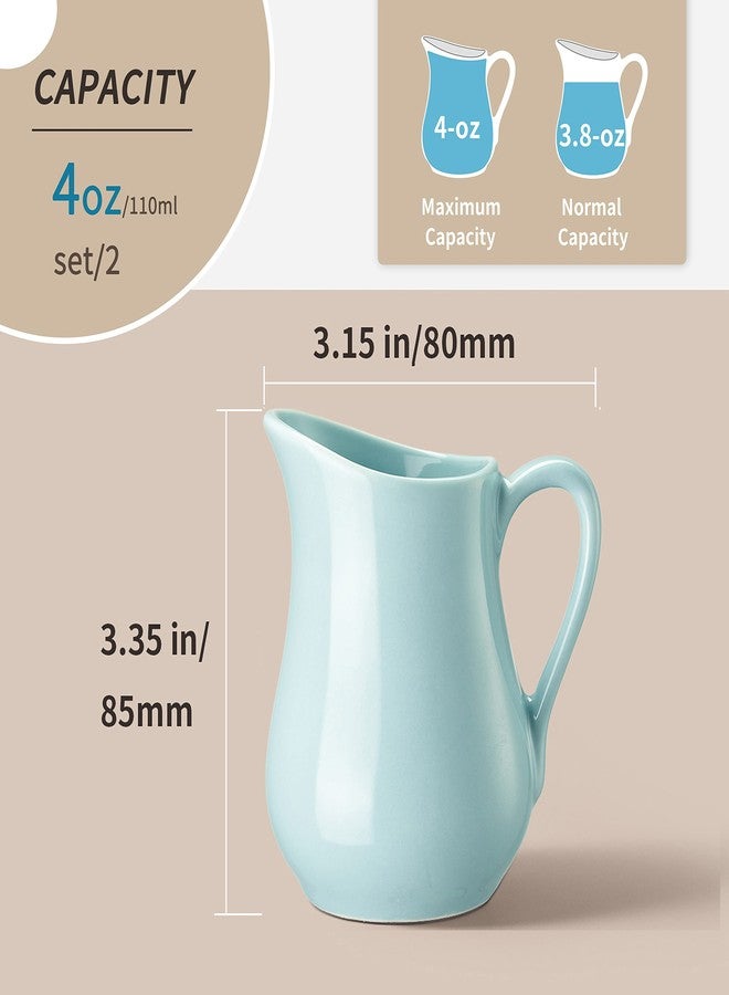 Gurygo 4 Ounce (Set/2) Creamer Pitcher with Handle, Small Classic White Fine Porcelain Creamer Container, Small Ceramic Pitcher for Coffee Milk, Microwave & Freezer Safe (Turquoise) - Image 3