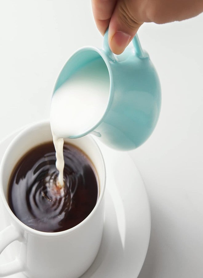 Gurygo 4 Ounce (Set/2) Creamer Pitcher with Handle, Small Classic White Fine Porcelain Creamer Container, Small Ceramic Pitcher for Coffee Milk, Microwave & Freezer Safe (Turquoise) - Image 2