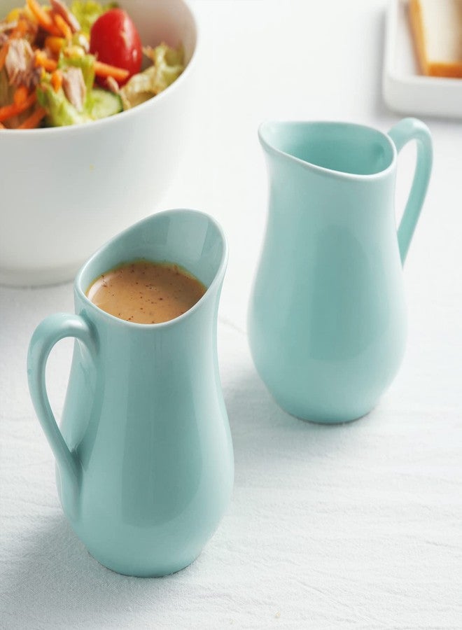 Gurygo 4 Ounce (Set/2) Creamer Pitcher with Handle, Small Classic White Fine Porcelain Creamer Container, Small Ceramic Pitcher for Coffee Milk, Microwave & Freezer Safe (Turquoise) - Image 5