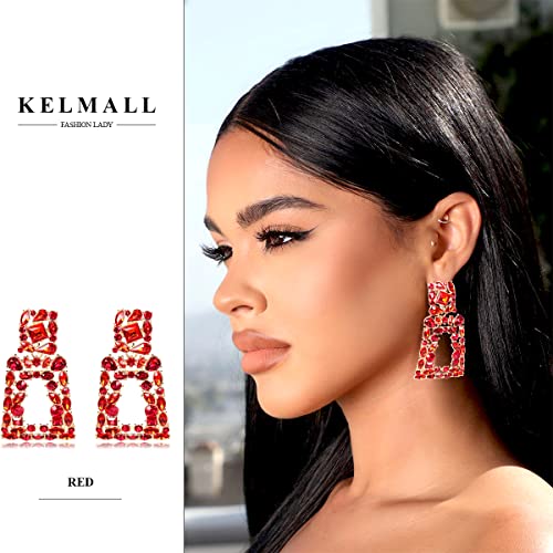 KELMALL Chunky Geometric Rhinestone Dangle Earrings for Women – Bold Rectangle Statement Drop Earrings, Gift-Boxed Fashion Jewelry - Image 4