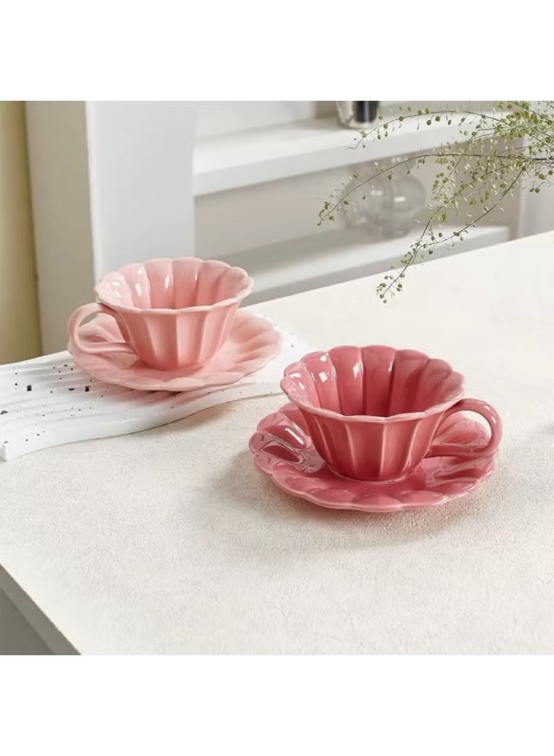 French floral ceramic coffee cup and saucer set，Latte Cups and Espresso Mug for Coffee Drinks and Tea, Kitchen and Living Room Saucers Set,Ceramic Coffee Cup for Office and Home - Image 2