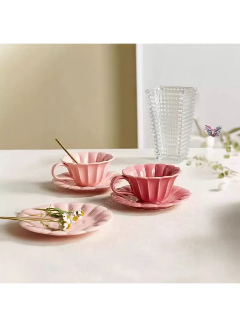 French floral ceramic coffee cup and saucer set，Latte Cups and Espresso Mug for Coffee Drinks and Tea, Kitchen and Living Room Saucers Set,Ceramic Coffee Cup for Office and Home - Image 5