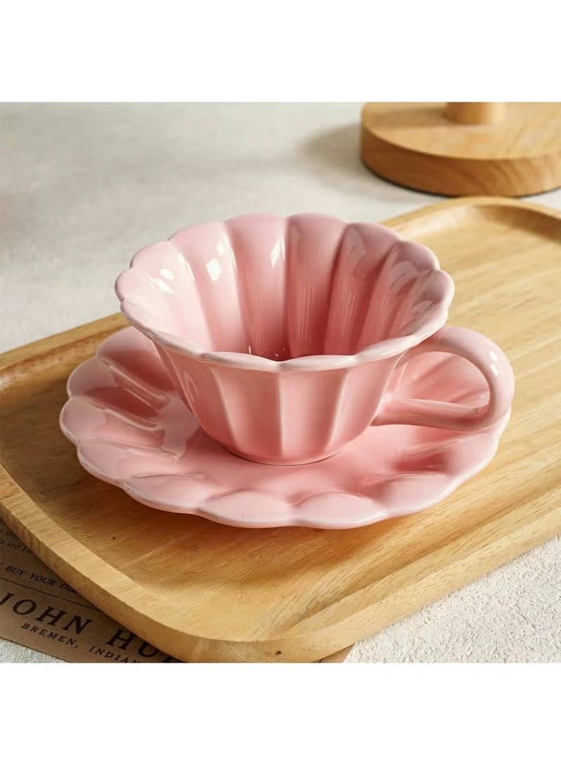 French floral ceramic coffee cup and saucer set，Latte Cups and Espresso Mug for Coffee Drinks and Tea, Kitchen and Living Room Saucers Set,Ceramic Coffee Cup for Office and Home - Image 1