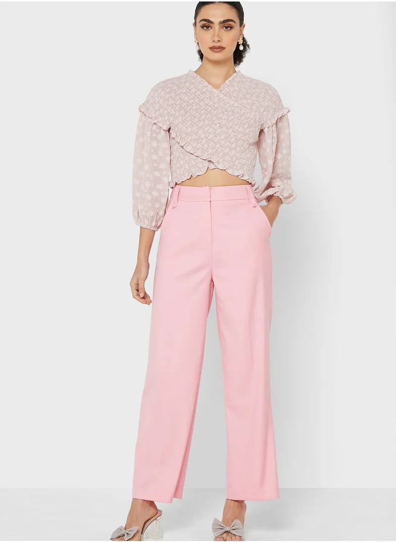 LOST INK Shirred Shoulder Statement Top
