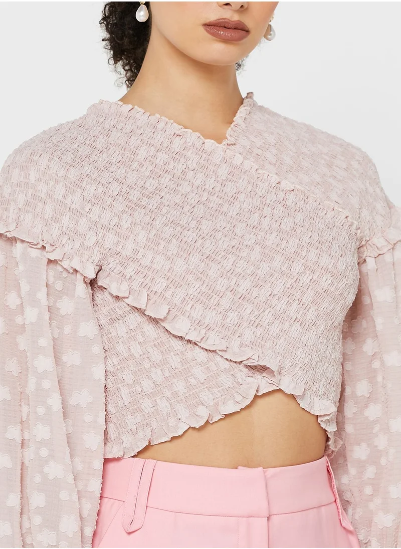 LOST INK Shirred Shoulder Statement Top