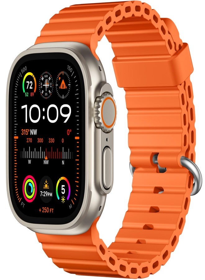 داجين سوار DaQin Ocean Band لساعة Apple Watch Ultra 3/Ultra 2/Ultra 49 مم 46 مم 45 مم 44 مم 42 مم للرجال، سوار معصم رياضي ناعم من السيليكون قابل للتنفس ومقاوم للماء لسلسلة iWatch 11 10 9 8 7 6 5 4 SE 3 2 1، برتقالي - Image 1