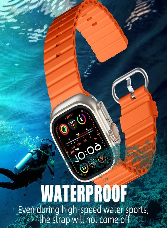 داجين سوار DaQin Ocean Band لساعة Apple Watch Ultra 3/Ultra 2/Ultra 49 مم 46 مم 45 مم 44 مم 42 مم للرجال، سوار معصم رياضي ناعم من السيليكون قابل للتنفس ومقاوم للماء لسلسلة iWatch 11 10 9 8 7 6 5 4 SE 3 2 1، برتقالي - Image 5