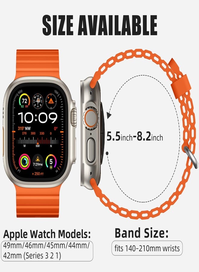 داجين سوار DaQin Ocean Band لساعة Apple Watch Ultra 3/Ultra 2/Ultra 49 مم 46 مم 45 مم 44 مم 42 مم للرجال، سوار معصم رياضي ناعم من السيليكون قابل للتنفس ومقاوم للماء لسلسلة iWatch 11 10 9 8 7 6 5 4 SE 3 2 1، برتقالي - Image 4