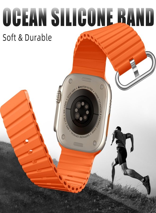 داجين سوار DaQin Ocean Band لساعة Apple Watch Ultra 3/Ultra 2/Ultra 49 مم 46 مم 45 مم 44 مم 42 مم للرجال، سوار معصم رياضي ناعم من السيليكون قابل للتنفس ومقاوم للماء لسلسلة iWatch 11 10 9 8 7 6 5 4 SE 3 2 1، برتقالي - Image 3