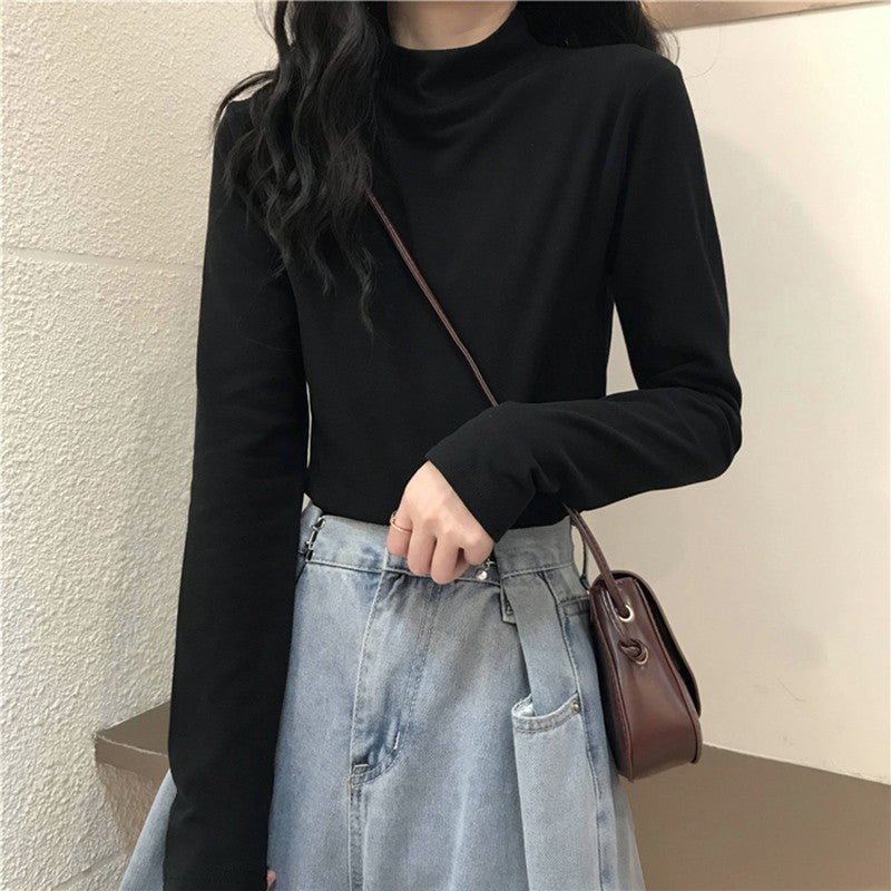 Velvet Mock Collar Base Shirt Women's Inner Wear Autumn and Winter Inner Wear New Long Sleeve T-Shirt Slim Warm Top Wear - Image 3