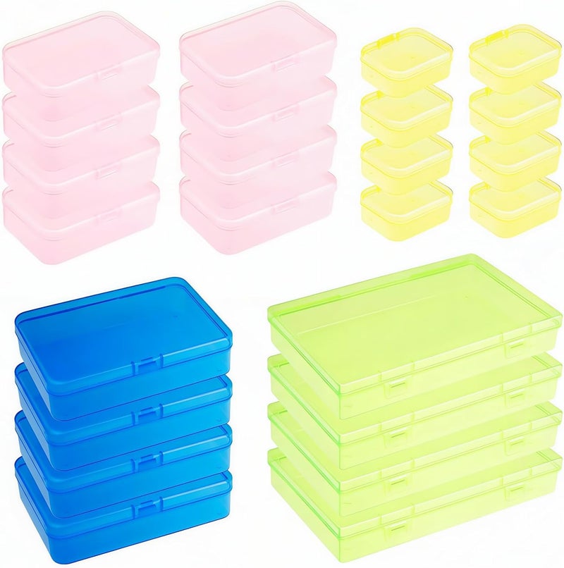 Goodma 24 Pieces Mixed Sizes Colored Rectangular Plastic Boxes Empty Storage Organizer Containers with Hinged Lids for Small Items and Other Craft Projects - Image 1