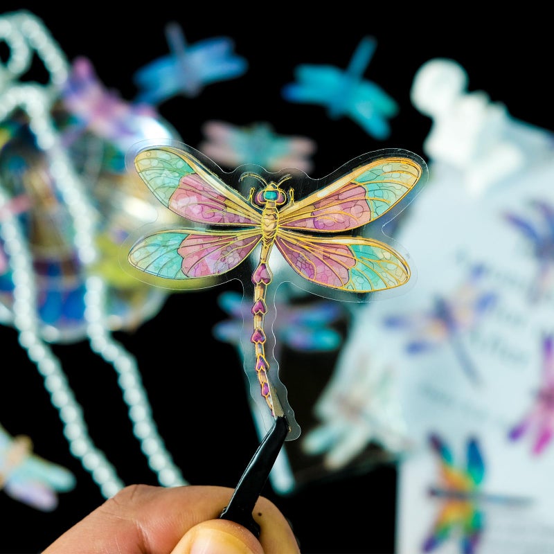 YOKSAS 30PCS Holographic Dragonfly Stickers â€“ Gold Foil Insect Clear Scrapbook Decals for Journaling, Resin Crafts, Planners, Water Bottles, Laptops, Card Making - Image 3