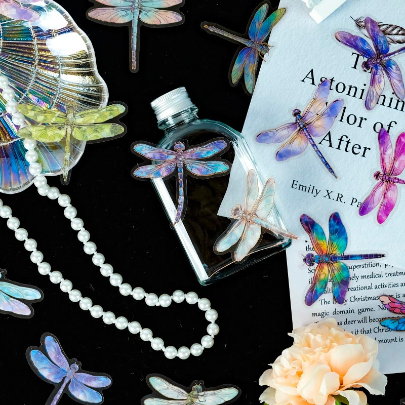 YOKSAS 30PCS Holographic Dragonfly Stickers â€“ Gold Foil Insect Clear Scrapbook Decals for Journaling, Resin Crafts, Planners, Water Bottles, Laptops, Card Making - Image 5