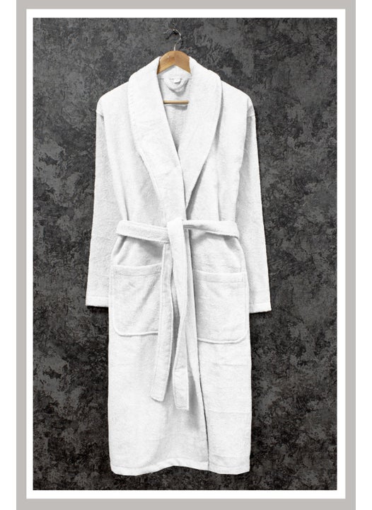 100% Cotton Shawl Loop Bathrobe L White Basic