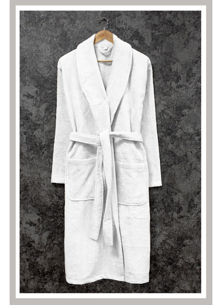 class 100% Cotton Shawl Loop Bathrobe L White Basic  - Image 1
