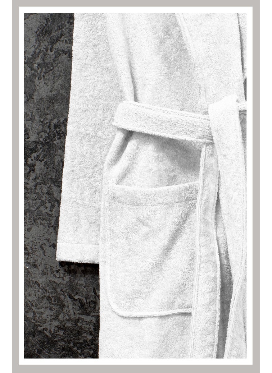 class 100% Cotton Shawl Loop Bathrobe L White Basic  - Image 3