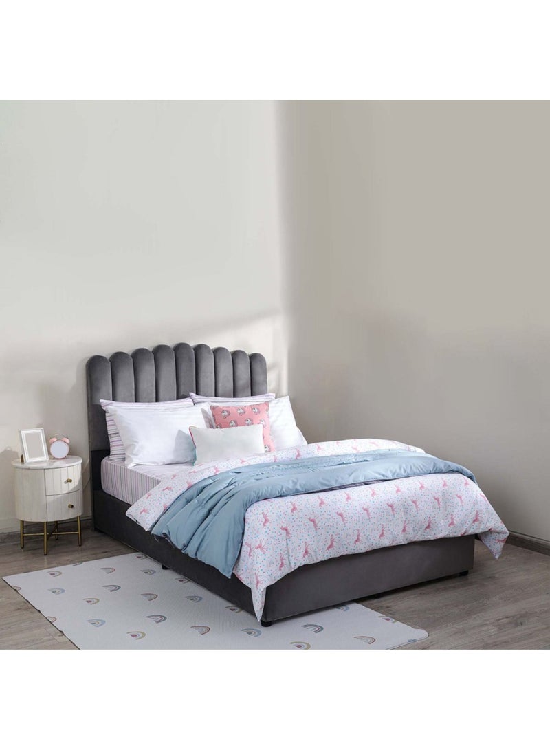 Karnak Almira Upholstered Velvet Bed Frame Bedroom Furniture Strong And Sturdy Modern Design Wooden Bed | Quiet & Comfortable Bed (EU - Double 140x200cm, Grey) - Image 1