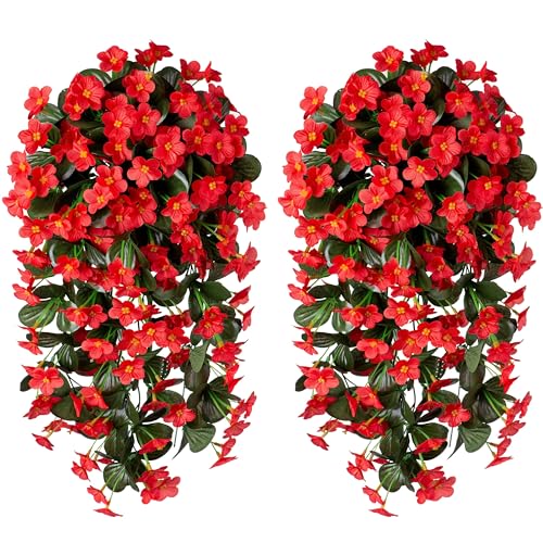 HyeFlora Artificial Fall Fake Hanging Plants Flowers for Outdoor Outside Autumn Decoration, 2 PCS Faux Silk Daisy Mums Red Orchid Long Vines UV Resistant Realistic for Home Indoor Porch Patio Balcony - Image 3