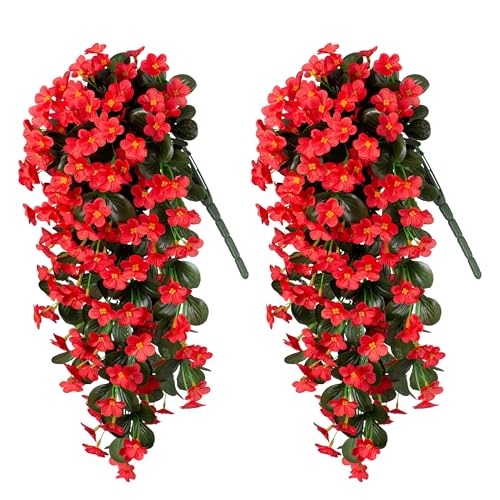 HyeFlora Artificial Fall Fake Hanging Plants Flowers for Outdoor Outside Autumn Decoration, 2 PCS Faux Silk Daisy Mums Red Orchid Long Vines UV Resistant Realistic for Home Indoor Porch Patio Balcony - Image 5