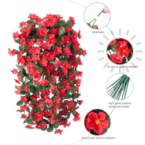 HyeFlora Artificial Fall Fake Hanging Plants Flowers for Outdoor Outside Autumn Decoration, 2 PCS Faux Silk Daisy Mums Red Orchid Long Vines UV Resistant Realistic for Home Indoor Porch Patio Balcony - Image 2
