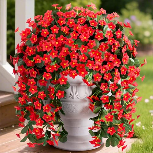 HyeFlora Artificial Fall Fake Hanging Plants Flowers for Outdoor Outside Autumn Decoration, 2 PCS Faux Silk Daisy Mums Red Orchid Long Vines UV Resistant Realistic for Home Indoor Porch Patio Balcony - Image 1