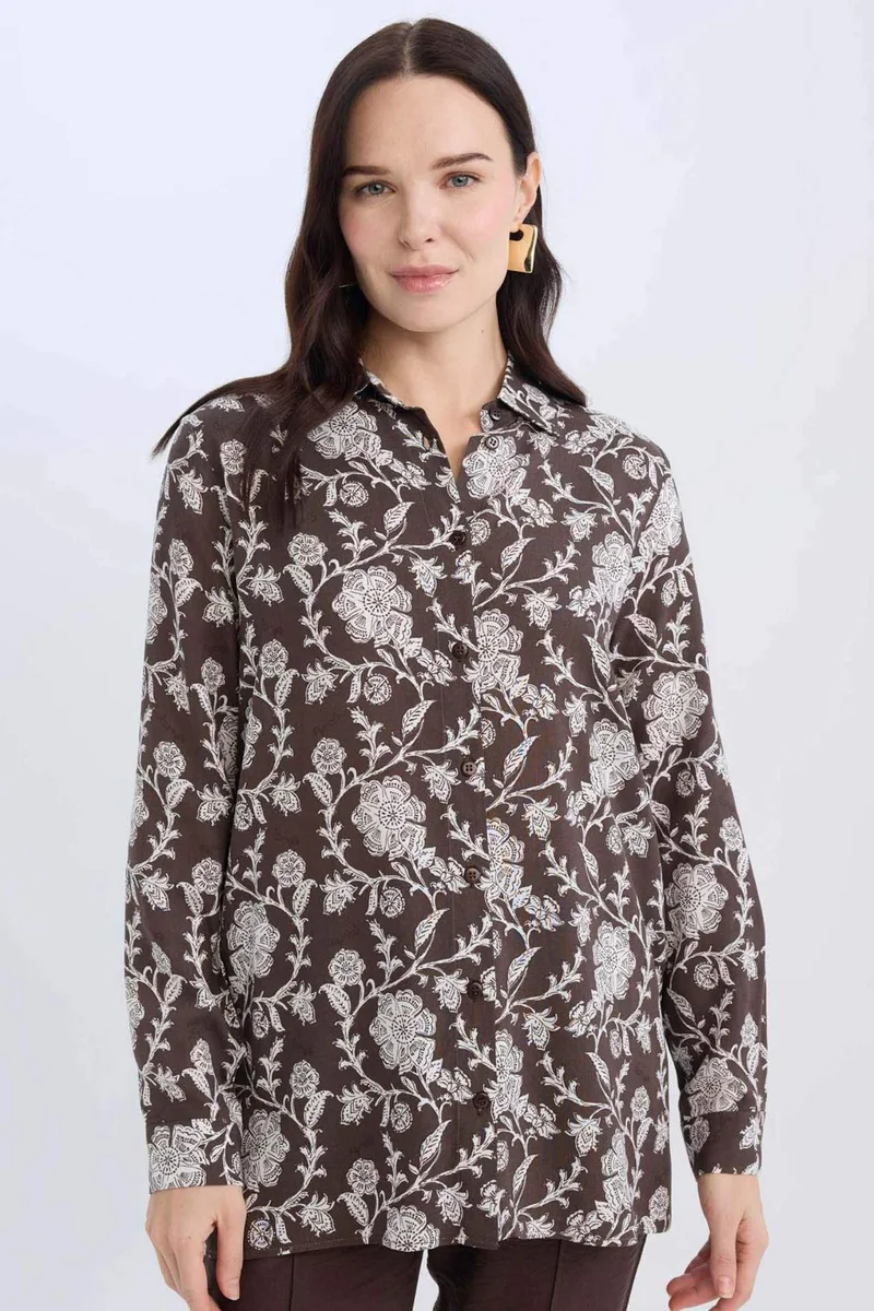ديفاكتو Loose Fit Shirt Collar Long Sleeve Tunic