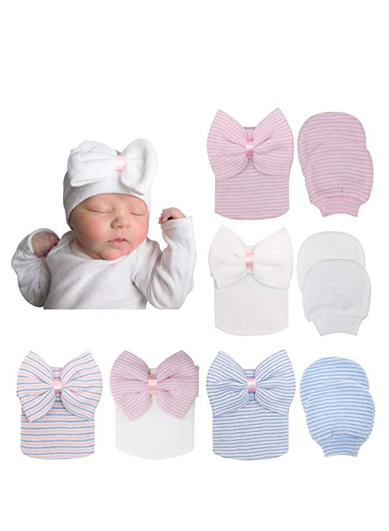 Newborn Hospital Hat Infant Baby Hat Cap with Big Bow Soft Cute Knot Nursery Beanie for Baby 3 Month