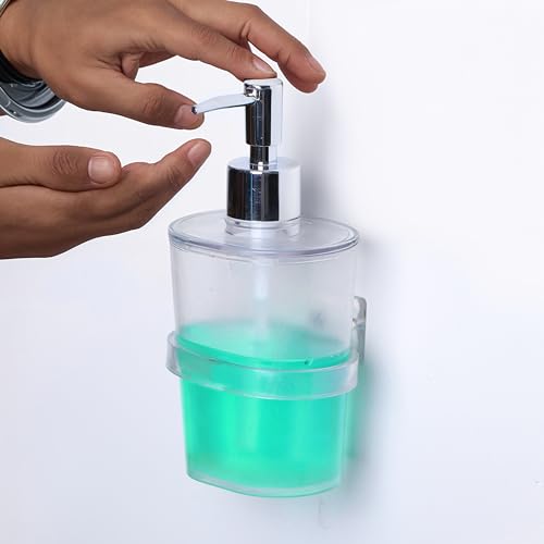 LIPKA ABS Oval Liquid Soap Dispenser | Wall Mounted Bathroom Sanitizer, Conditioner, Shampoo Dispenser | Transparent Bottle for Handwash in Bathrooms, Washbasins, Kitchens - Image 1