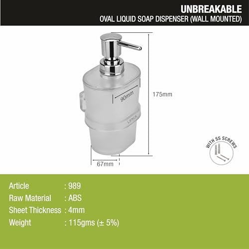 LIPKA ABS Oval Liquid Soap Dispenser | Wall Mounted Bathroom Sanitizer, Conditioner, Shampoo Dispenser | Transparent Bottle for Handwash in Bathrooms, Washbasins, Kitchens - Image 2