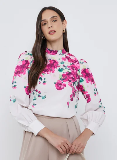 Styli Styli Floral Print Long Sleeve Blouse