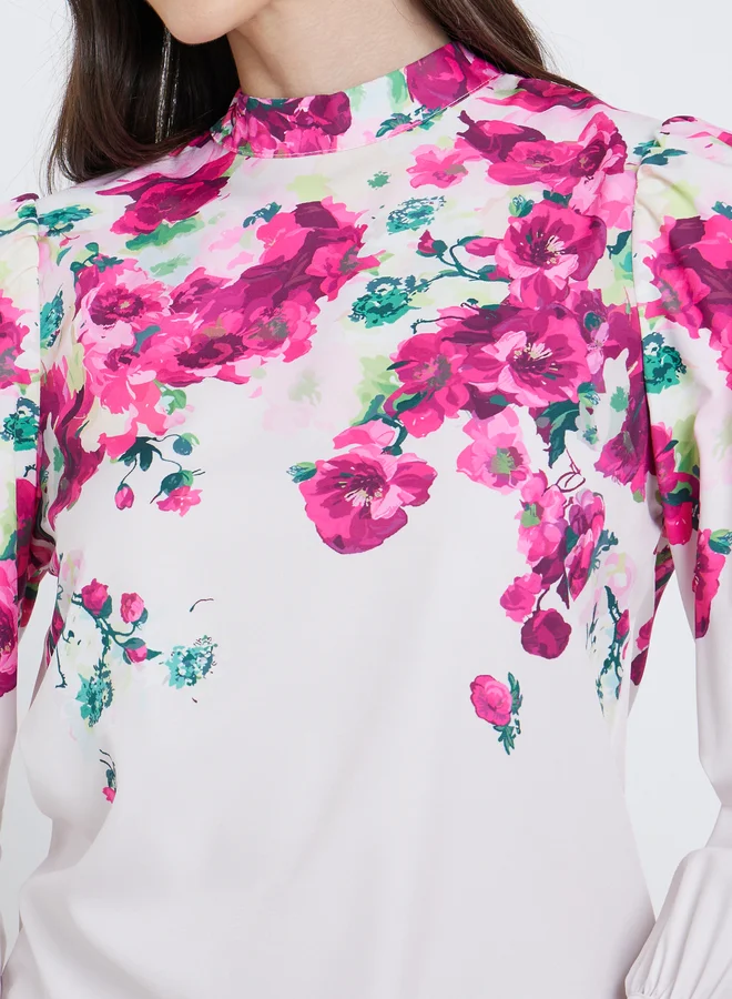Styli Styli Floral Print Long Sleeve Blouse