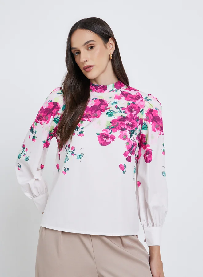 Styli Styli Floral Print Long Sleeve Blouse