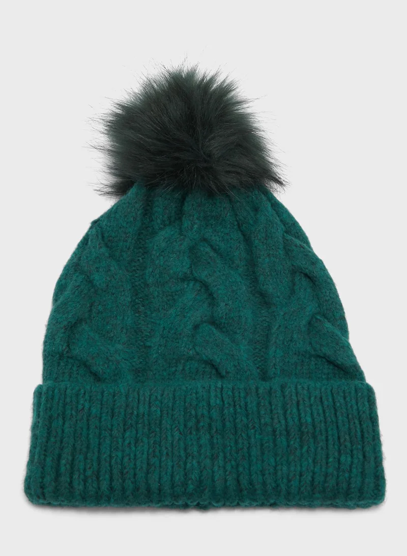 Marks & Spencer Knitted Cable Faux Fur Pom Hat