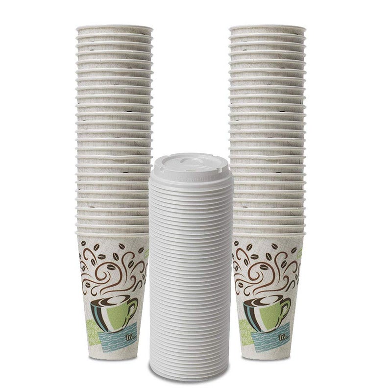 DuraCasa كوب ورقي معزول بتصميم قهوة DuraCasa Dixie PerfecTouch WiseSize سعة 12 أونصة مع الأغطية وقش الشرب/التحريك (12 أونصة  50 كوب  50 غطاء  50 قشة) - Image 2