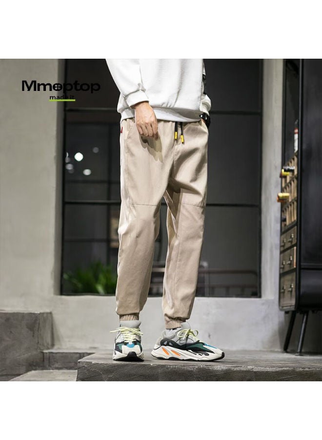 Mmoptop Men's Winter Retro Pure Cotton Workwear Sports Casual Nine-point Pants 506 Khaki 2XL - Image 3