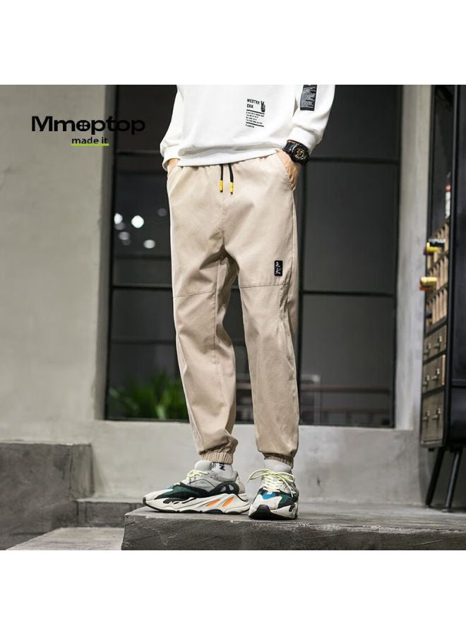 Mmoptop Men's Winter Retro Pure Cotton Workwear Sports Casual Nine-point Pants 506 Khaki 2XL - Image 2