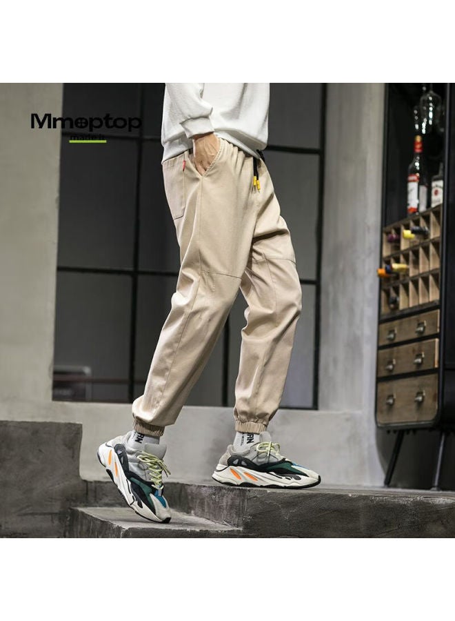Mmoptop Men's Winter Retro Pure Cotton Workwear Sports Casual Nine-point Pants 506 Khaki 2XL - Image 4