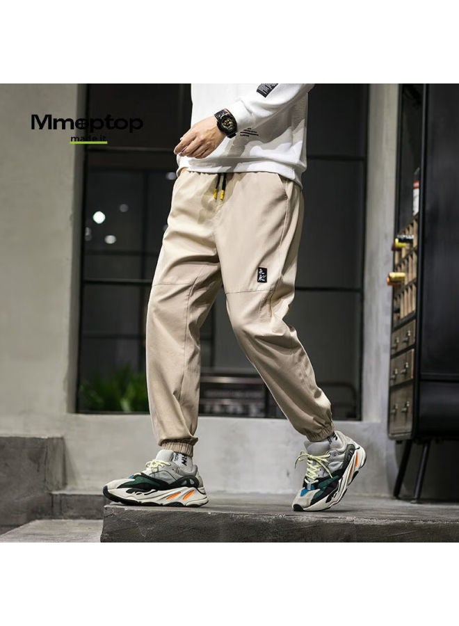 Mmoptop Men's Winter Retro Pure Cotton Workwear Sports Casual Nine-point Pants 506 Khaki 2XL - Image 1