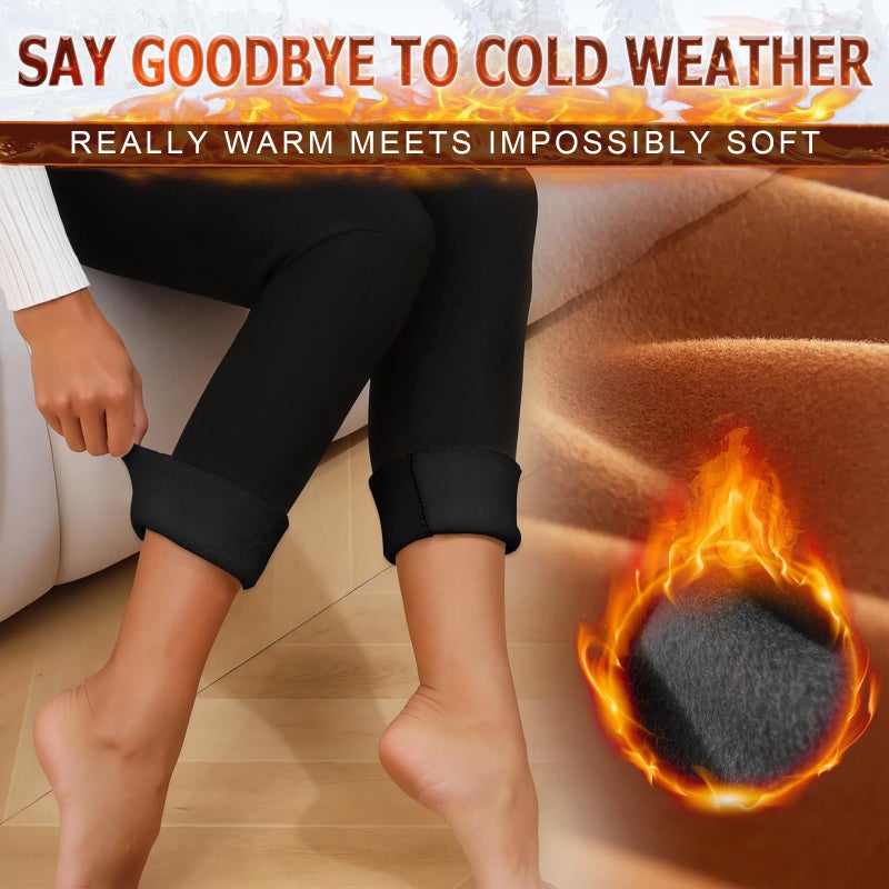 NEW YOUNG 3 Pack Fleece Lined Leggings Women with Pockets,Warm Winter Yoga Pants for Women Thick Soft Thermal Velvet Pants for Cold Winter High Waisted Casual Lounge Workout Womens Yoga Full Length Pants - Image 3