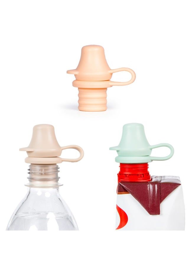 Kiddikap Original Water Bottle Topper for Toddlers – 100% Silicone Sippy Top Spout with Protective Cap makes the Bottle Top a Spill Proof Lid for Kids and Adults - 3 Pack - Pastel - Image 1