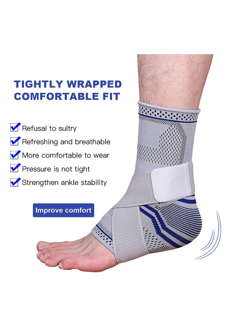 KASTWAVE Ankle Brace Compression Sleeve (2 PACK), Adjustable Ankle Support for Men Women, Breathable Ankle Sleeve w/Ankle Strap for Sprained Ankle, Swelling Relief Pain, Plantar Fasciitis (M-(1pair)) - Image 2