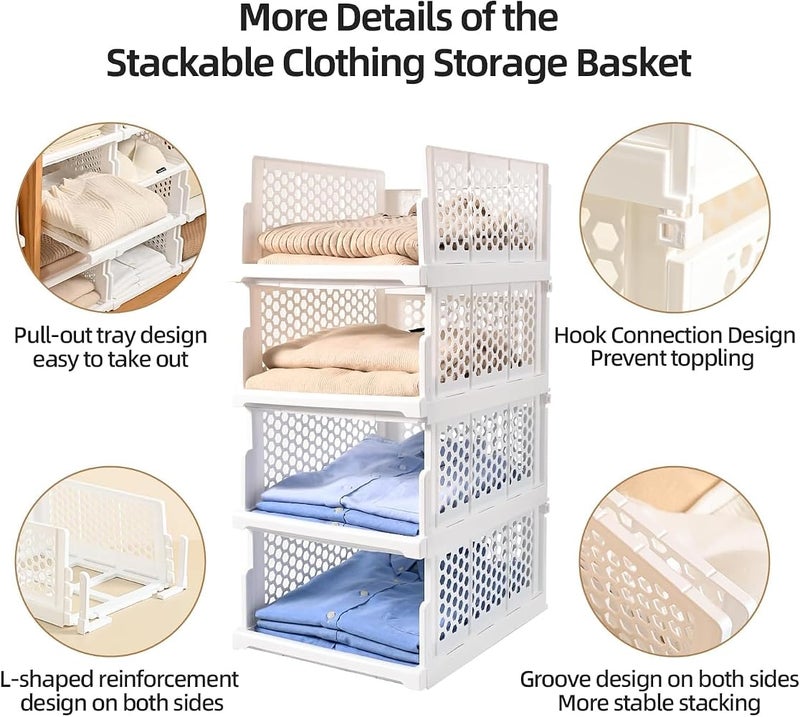 XVersion Wardrobe Organizer and Storage Organizer, Stackable Collapsible Storage Shelves, 4pcs Drawer Organizer Pull-out Plastic Basket for Bathroom Laundry Room Storage(43L x 33W x 14H) - Image 5