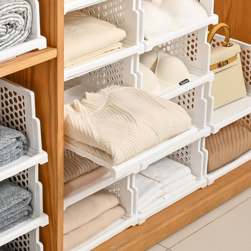 XVersion Wardrobe Organizer and Storage Organizer, Stackable Collapsible Storage Shelves, 4pcs Drawer Organizer Pull-out Plastic Basket for Bathroom Laundry Room Storage(43L x 33W x 14H) - Image 4