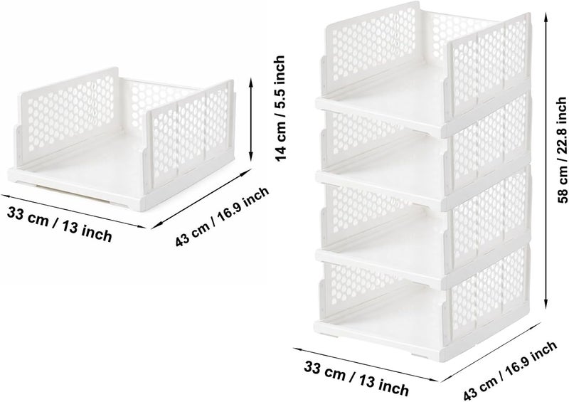 XVersion Wardrobe Organizer and Storage Organizer, Stackable Collapsible Storage Shelves, 4pcs Drawer Organizer Pull-out Plastic Basket for Bathroom Laundry Room Storage(43L x 33W x 14H) - Image 3
