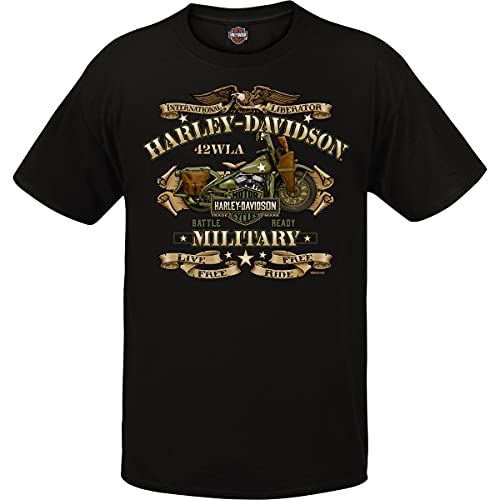 HARLEY DAVIDSON هارلي-ديفيدسون العسكرية، جولة حصرية في الخارج، دراجة الحرب العسكرية، تي شيرت للرجال L (كبير) - Image 1