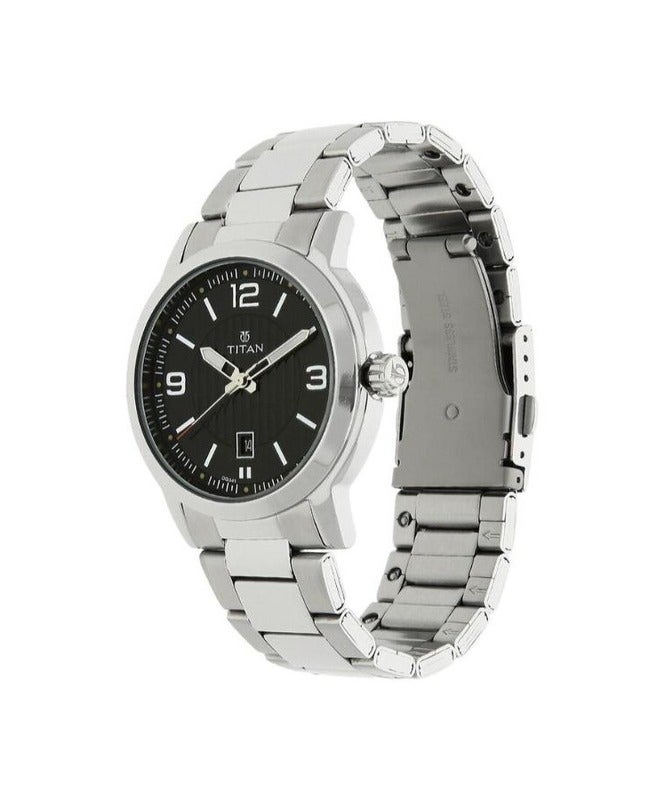 Titan Quartz Analog  with Date Black Dial Stainless Steel Strap Watch for Men 1730sm02 - Image 2