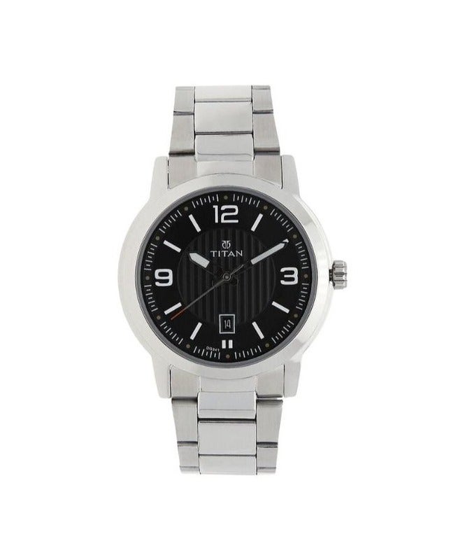 Titan Quartz Analog  with Date Black Dial Stainless Steel Strap Watch for Men 1730sm02 - Image 1
