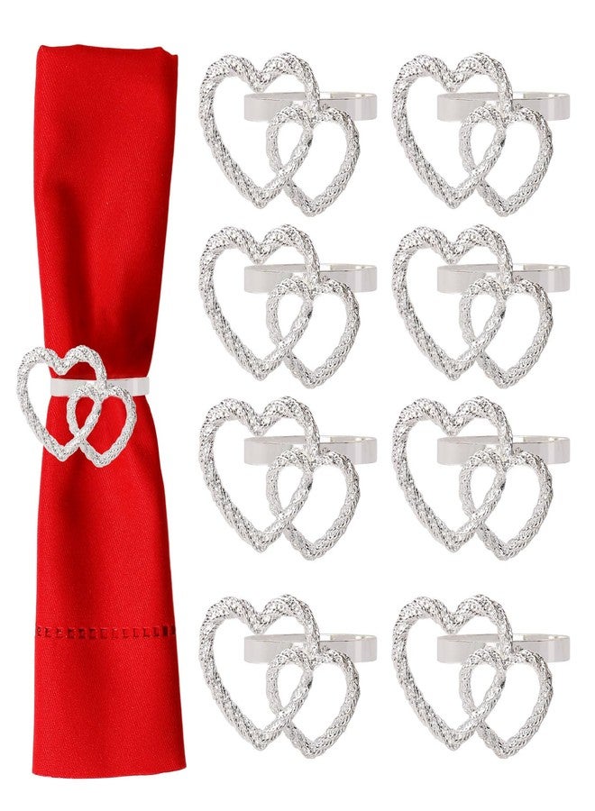 wonlex Valentine‘s Day Heart Napkin Rings, Double Love Letter Napkin Buckles Holder for Wedding, Parties, Dinners, Holidays, Table Setting, Table Decor, Home Decor (Double Love-Silver) - Image 1