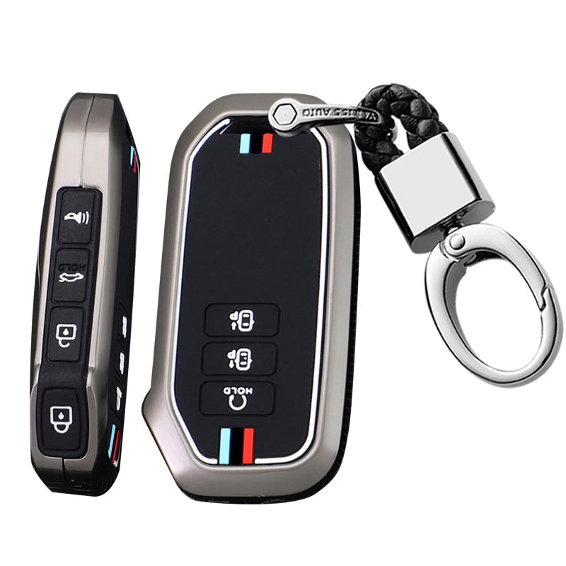 SANRILY Luminous 7 Button Key Fob Cover Fit for Kia EV6 GT K5 Sorento 2023 2022 Carnival Seven MQ4 Sportage NIRO Key Keyless Full Protection Key Case with Short Keychain Black